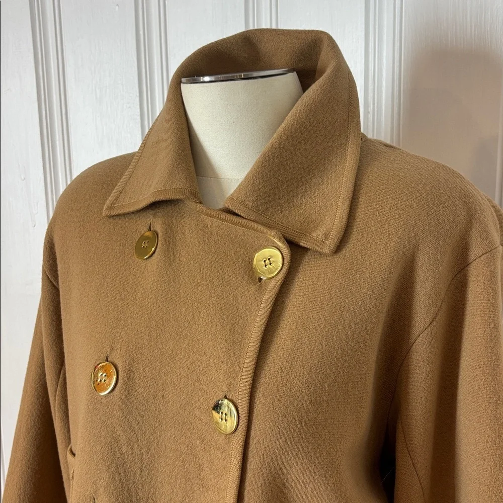 ANDREA JOVINE Camel Wool Cropped Peacoat Jacket Gold Buttons - Size L - Picture 4 of 10